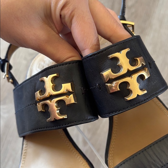 Tory Burch Everly Black and Gold Leather Block Sandals, 8 - Picture 12 of 12